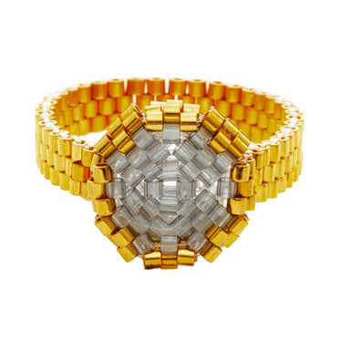 Anillo Diamantes 1 Redondo Dorado Ajustable Gris